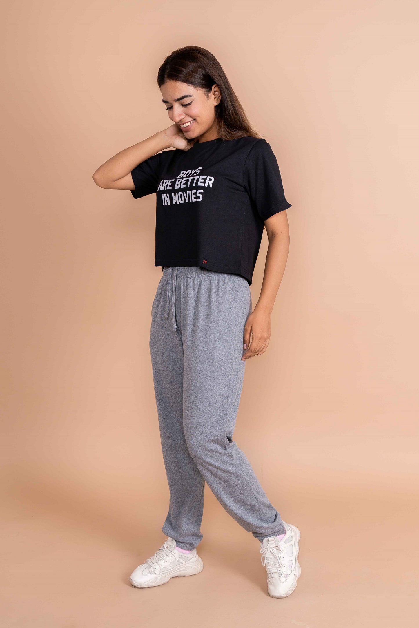 CY Boys Are Better In Movies Oversized Crop Top Black