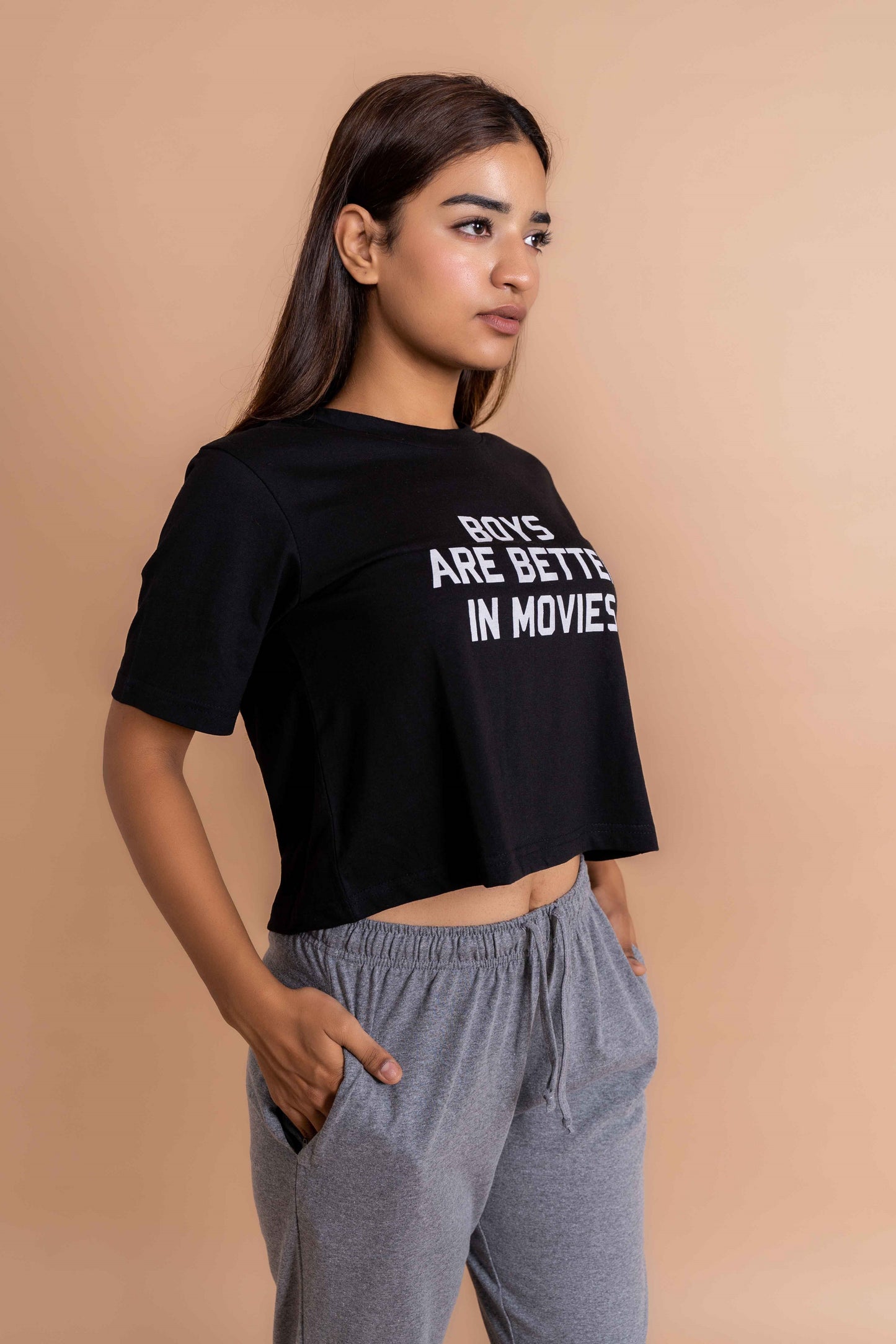 CY Boys Are Better In Movies Oversized Crop Top Black