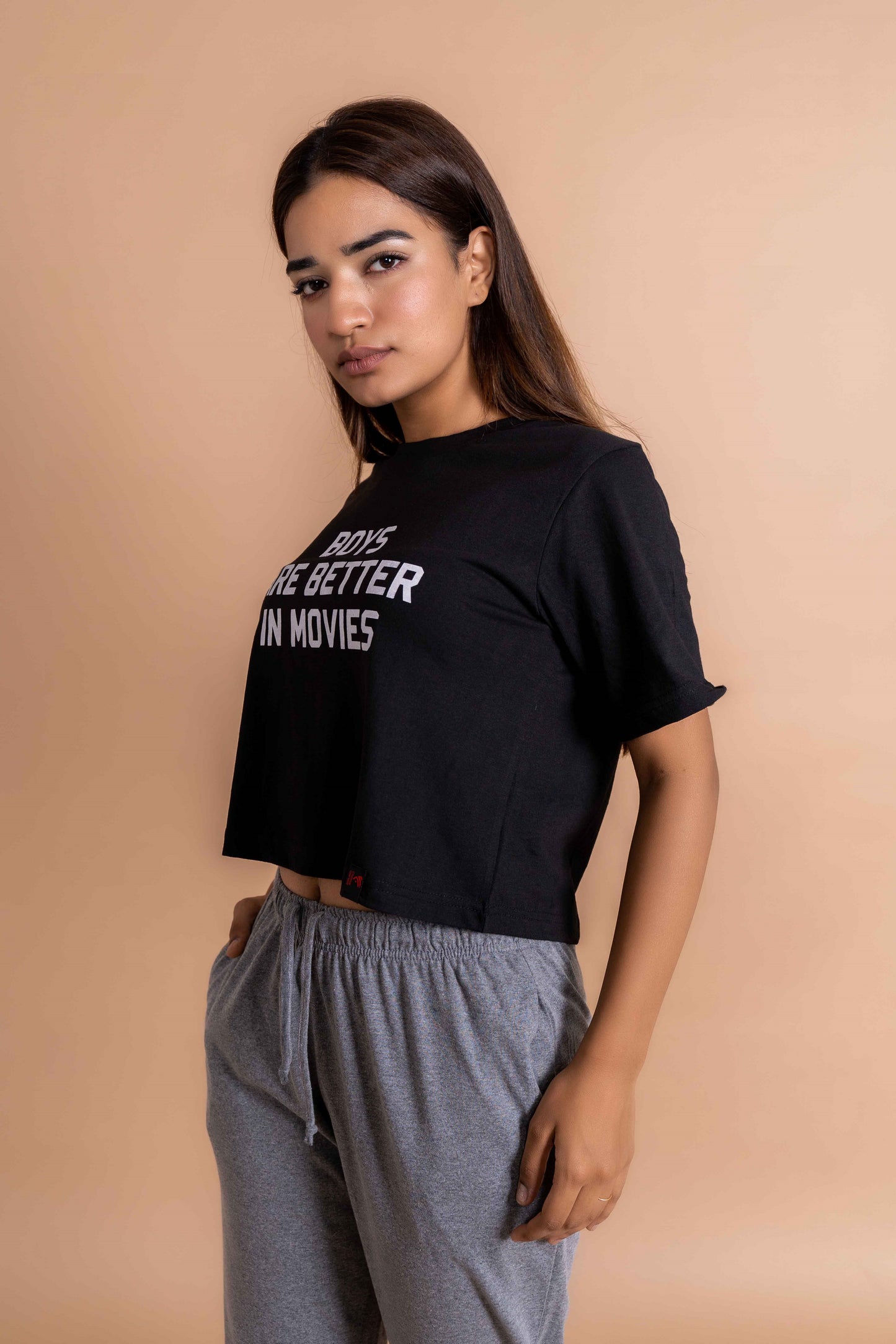 CY Boys Are Better In Movies Oversized Crop Top Black