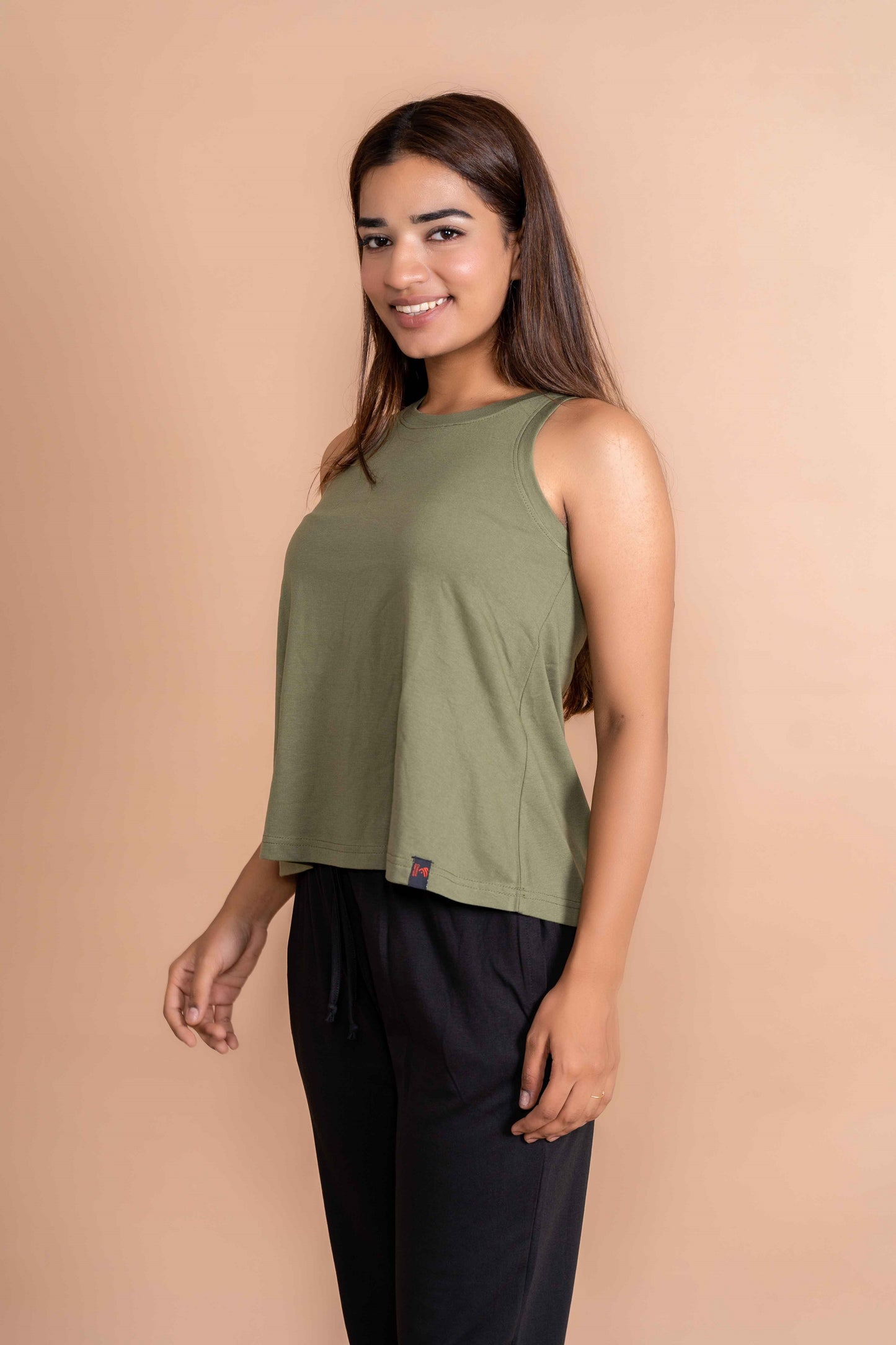 CY Basic Flare Tank Olive Green