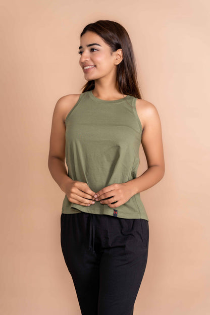 CY Basic Flare Tank Olive Green