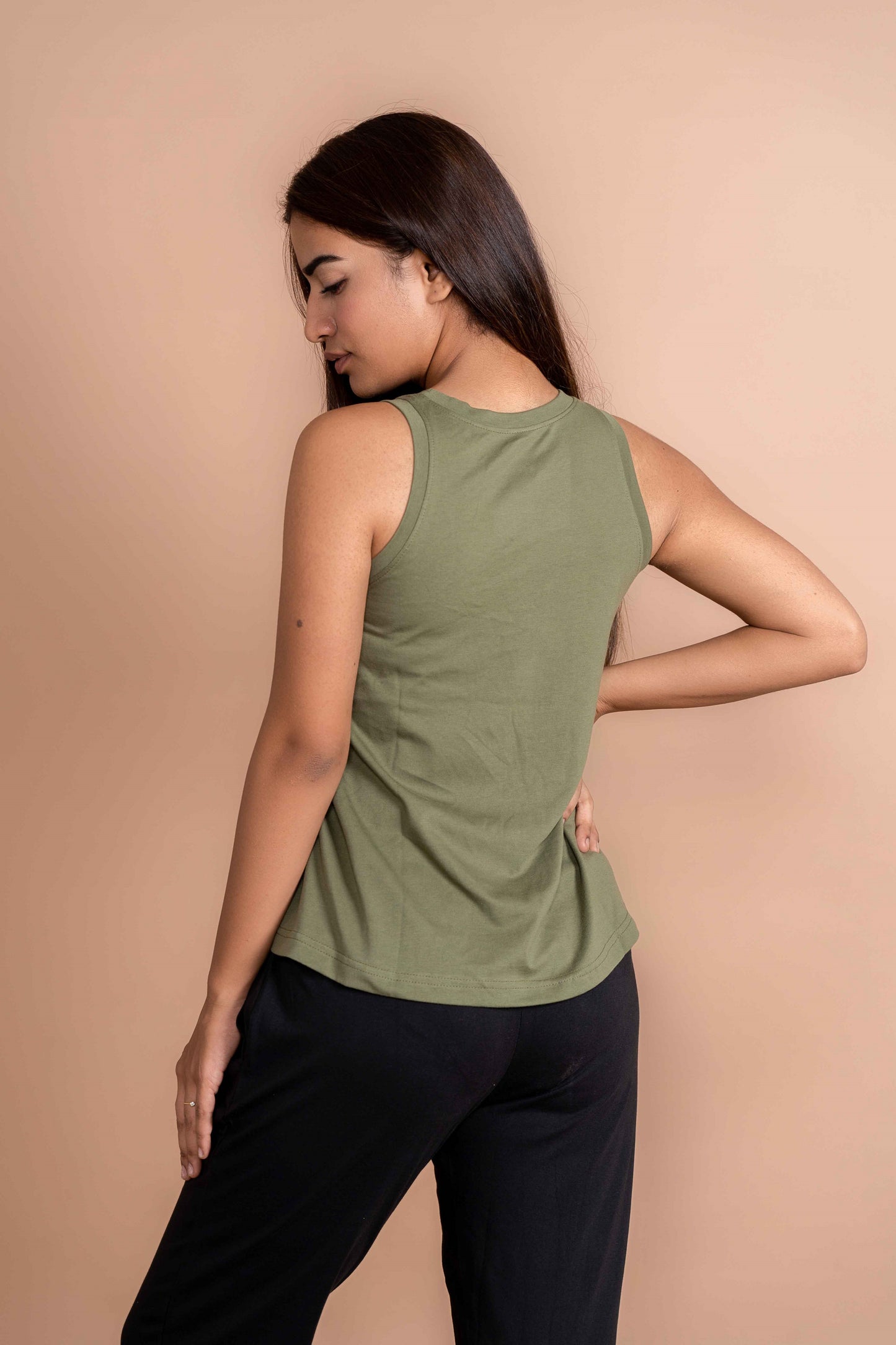 CY Basic Flare Tank Olive Green