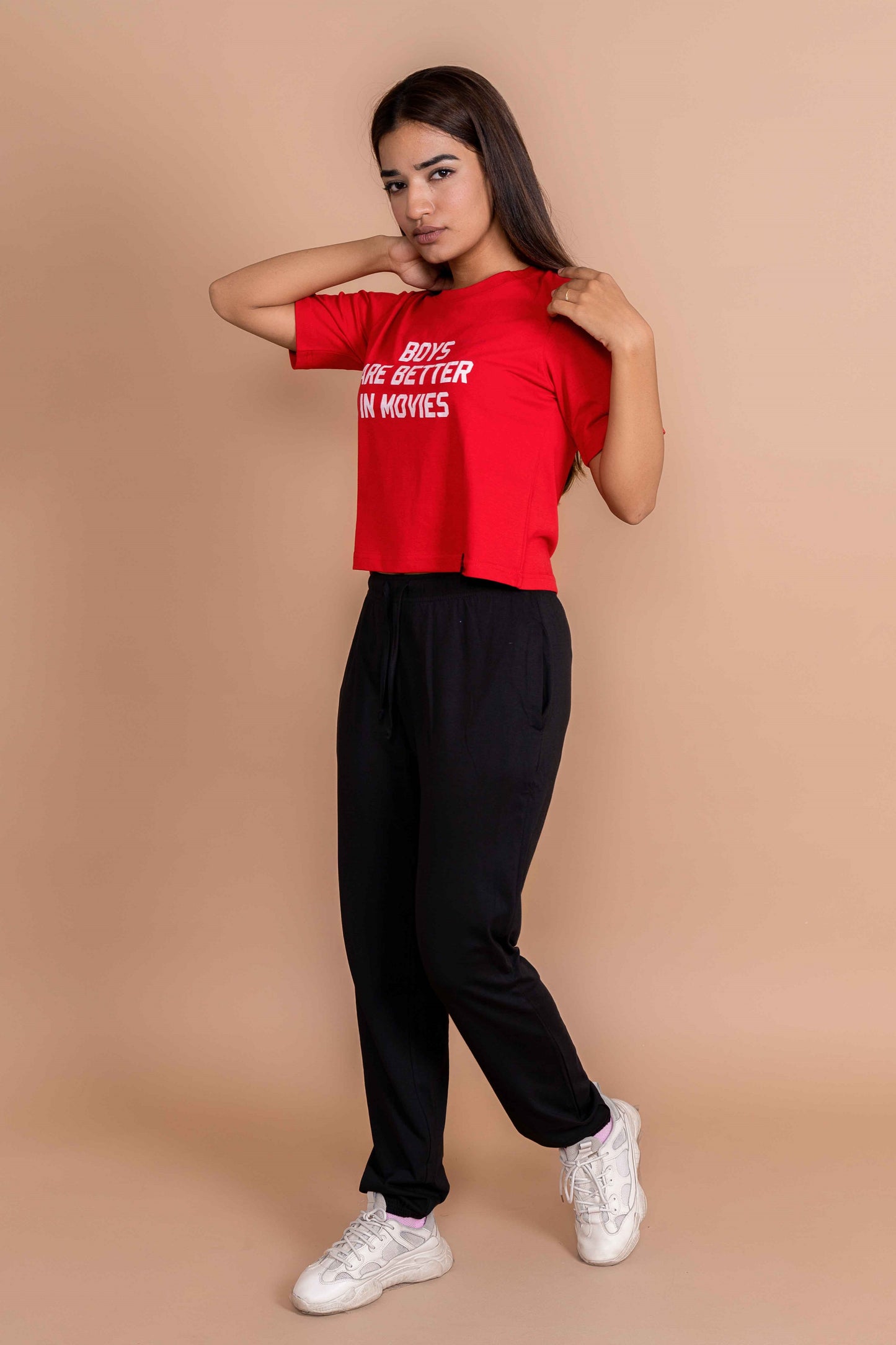 CY Boys Are Better In Movies Oversized Crop Top Red