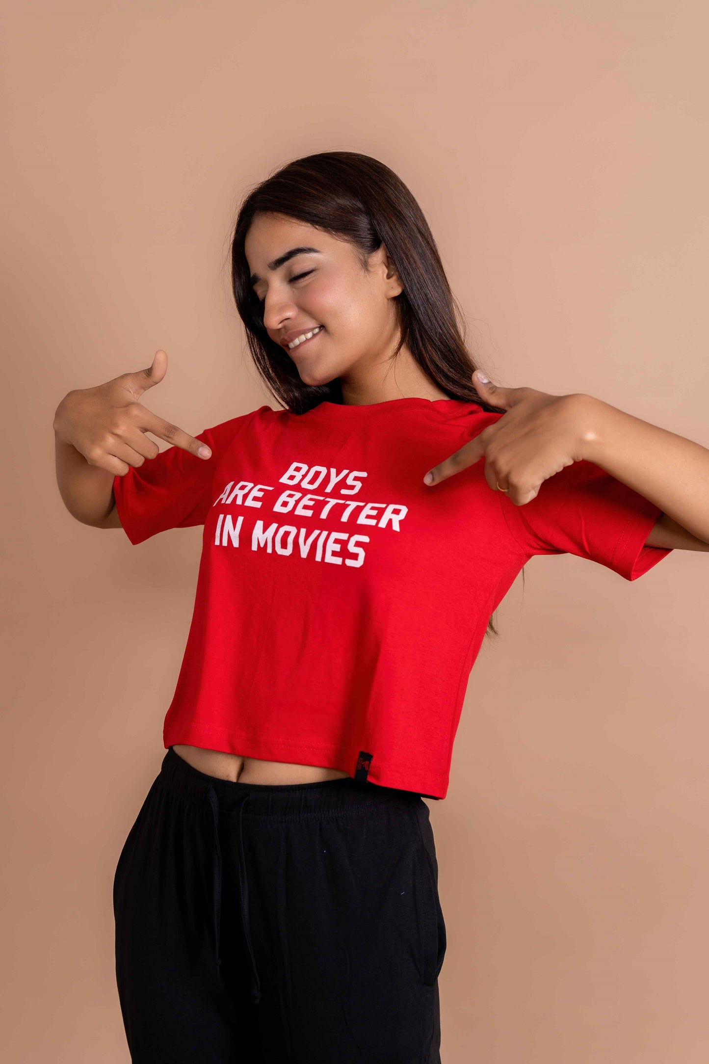 CY Boys Are Better In Movies Oversized Crop Top Red