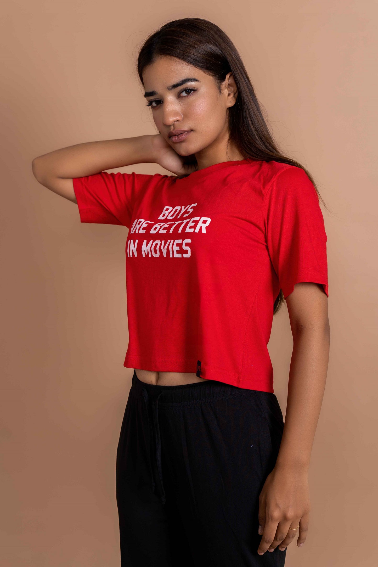 CY Boys Are Better In Movies Oversized Crop Top Black