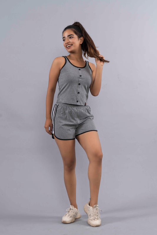 CY Chic Buttoned-Up Co-Ord Set Grey