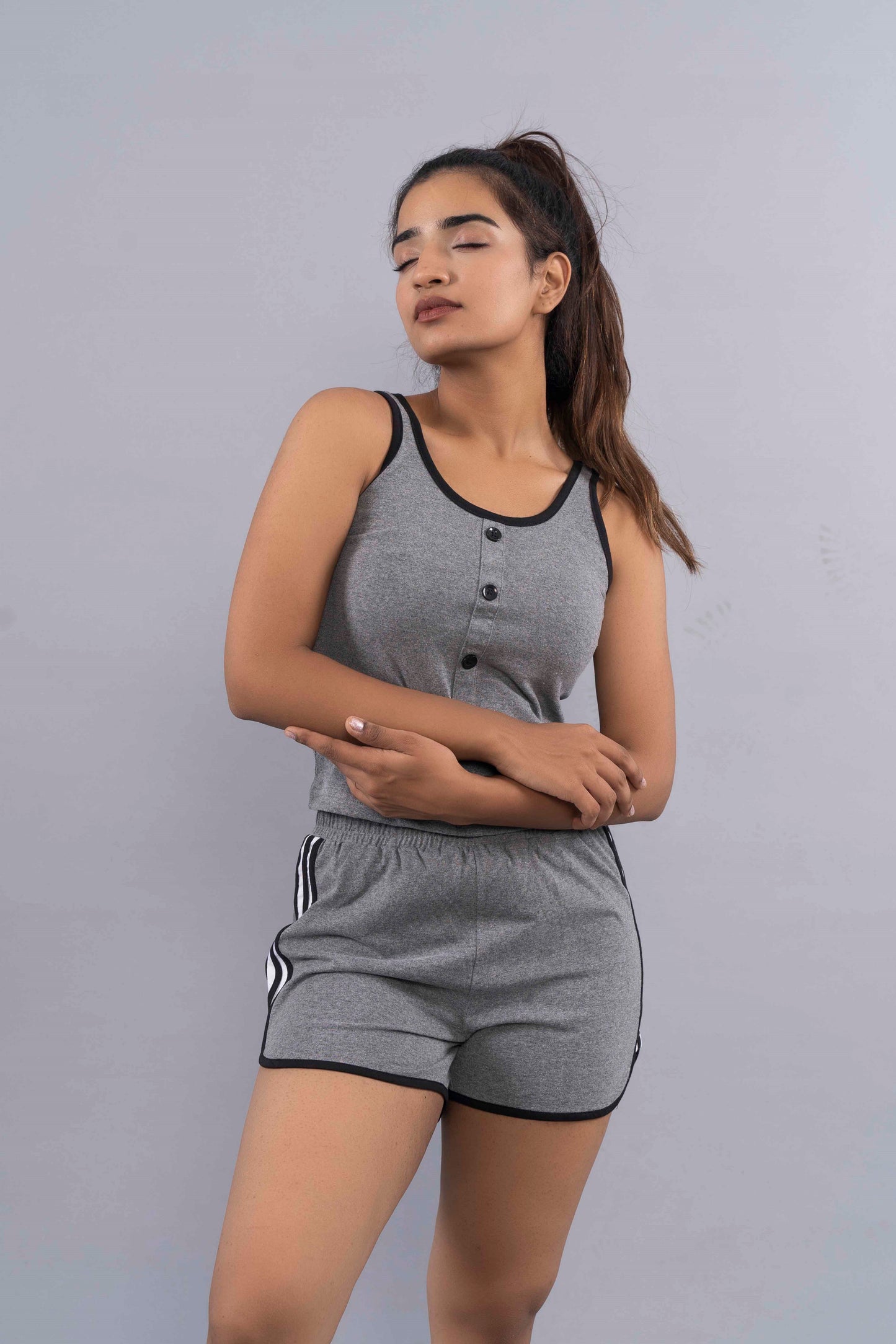 CY Chic Buttoned-Up Co-Ord Set Grey